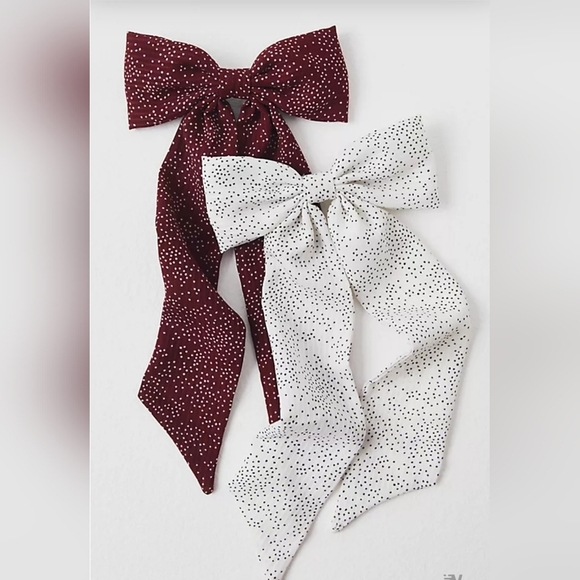 NWT Free People Burgundy Fly Away Bow Polka Dot Hair Clip - Picture 5 of 9